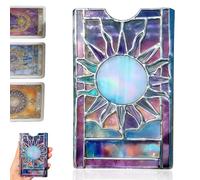 Generico Stained Glass Tarot Deck Case, Sun Moon Pattern Design Opalescent Tarot Deck Storage Box, Decorative Handcrafted Card Case Holder for Standard Size Cards or Playing Cards