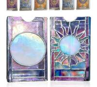 Generico Stained Glass Tarot Deck Case, Sun Moon Pattern Design Opalescent Tarot Deck Storage Box, Decorative Handcrafted Card Case Holder for Standard Size Cards or Playing Cards