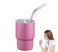 Generico Stainless Steel Car Mug - Small Portable Coffee Cup with Straw | 3 Oz Double-Layer Stainless Steel Tumbler Cup | Travel Mug | Outdoor Beverage Container for Traveling Camping Trip