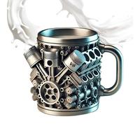 Generico Stainless Steel Coffee Mug - 300ml Steel Coffee Mug | 11×9cm Double Wall Vacuum Insulated Flask Wide Mouth Water Bottle Car Enthusiast Favorite Engine Design For Car Picnic Camping Gym