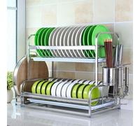 Generico Stainless Steel Dish Drying Rack Over The Sink Double Layer Drainer Shelf Easy To Use Dish Rack with Drain 52Cm Length，Three Layers-Length 40Cm
