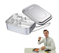 Generico Stainless Steel Lunch Box - 17x13x6cm Double Layers Stainless Steel Lunchbox With 3 Compartments | Large Capacity Condiment Container Food Storage Box Leakproof For Kids Adults