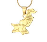 Generico Stainless Steel Map Pendant Necklaces Map Jewelry Gold Color Items for Bridal Women Man Party Gifts Jewelry (For Pakistan)