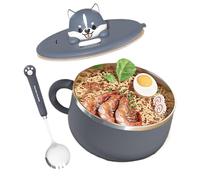 Generico Stainless Steel Noodle Bowl - 1200ml Large Capacity with Phone Holder Lid, Instant Maker Set - Thermal Insulated Handle, Includes Matching Spoon, for College Dorms & Students