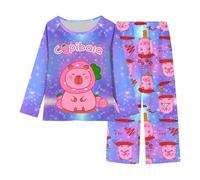 Generico Stampa Capibara Pigiama a Maniche Lunghe per Ragazze Set di Due Pezzi Abbigliamento da Notte per Bambini Indumenti da Relax Morbidi Vestiti Dormire a Tema Animale Carino Confortevoli