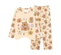 Generico Stampa Capibara Pigiama a Maniche Lunghe per Ragazze Set di Due Pezzi Abbigliamento da Notte per Bambini Indumenti da Relax Morbidi Vestiti Dormire a Tema Animale Carino Confortevoli