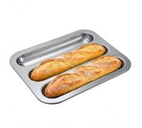 Generico Stampo Baguette Antiaderente Perforato 3 Fori | Teglia Acciaio Carbonio Pane Francese Pane Lievito Madre Panettiere 25.5x32 Cm 570 G