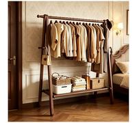 Generico Stand Aappendiabiti Pieghevole, Attaccapanni da Terra Legno con 2 Ripiani, 6 Ganci Laterali, 46 x 120 x 150 cm, Camera da Letto Corridoio,Walnut,39.3in