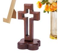 Generico Standing Cross - Religious Sculpture | Wooden Catholic Easter Home Decor, With Flower Base, For Prayer Living Room Study Bedroom Wall Office Bathroom Shelf