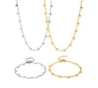 Generico Star Necklace Bracelet - Simple Delicate 18K Gold Plated/Rose Gold/Silver Plated Pendant Chain Handmade Star Chokers Necklaces (2 Sets-mix colors)