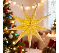 Generico Starry Christmas Hanging Lights, Large Paper Star Foldable Lamp Decorations, Decorative Xmas Hollow Out Lights Ornaments for Wedding New Year Party Home Window Holiday Decor