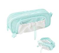 Generico Stars Pencil Case Big Capacity,Waterproof Soft Stationery Storage Bag,Cute Aesthetic Pouch Holder Drawstring Pen Case with 3 Compartments,Sweet Lovely Pencil Case for Girl (Green)