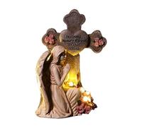 Generico Statua del giardino di angeli, statua di figurine angeli con luce solare | Decorazioni simpatia del cimitero in resina per Natale e Pasqua