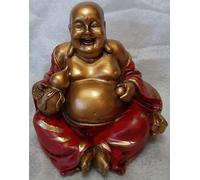Generico Statua di Buddha Ridente in Resina, Oro e Rosso, Decorazione Feng Shui Portafortuna