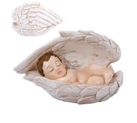 Generico Statua Presepe,Scultura Religiosa Decorativa | Bambino Dormiente con d'Angelo in Resina per Casa Comodino Libreria Mensola Finestra