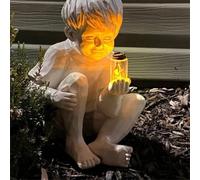 Generico Statua Ragazzo Ragazza Giardino Statua per Bambini con Luce LED Solare
