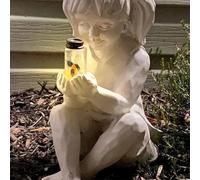 Generico Statua Ragazzo Ragazza Giardino Statua per Bambini con Luce LED Solare