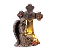 Generico Statue da giardino per l'esterno | Statua di figurine di angeli che prega con luce solare | Decorazioni simpatia del cimitero in resina per Natale e Pasqua