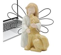 Generico Statuetta 'angelo 'amicizia - Statua In Resina Con Ragazza Che Abbraccia Un Cucciolo, Ricordo Commemorativo Dipinto A Mano, Scultura Tributo All'amicizia Degli Animali Domestici, D'arte