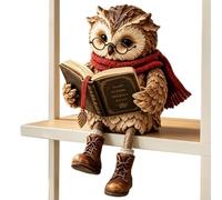 Generico Statuetta Di Gufo Che Legge Con Libro E Zampe Penzolanti Rustica | Statuetta Di Gufo Che Legge Con Libro E Zampe Penzolanti In Resina Rustica, Occhiali E Sciarpa Per Libreria O Caminetto