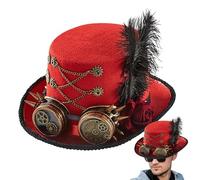 Generico Steampunk Top Hat With Goggles - Felt + Metal Hardware, Carnival Steampunk Hat | Halloween Costume Accessory For Home Role-Playing Parties And Vintage Dress-Up