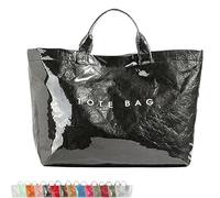 Generico Stellaya Womens Letters Print Tote Bag,Stellaya Fashion Retro Tote Bag,PVC Large Kraft Paper for Women (Black)