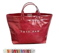 Generico Stellaya Womens Letters Print Tote Bag,Stellaya Fashion Retro Tote Bag,PVC Large Kraft Paper for Women (Dark red)