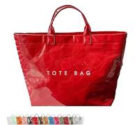 Generico Stellaya Womens Letters Print Tote Bag,Stellaya Fashion Retro Tote Bag,PVC Large Kraft Paper for Women (Red)