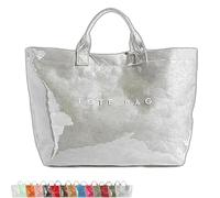 Generico Stellaya Womens Letters Print Tote Bag,Stellaya Fashion Retro Tote Bag,PVC Large Kraft Paper for Women (Silver)