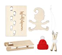 Generico Stencil Impronte Babbo Natale, Stencil Finestra Elfo di Legno 5 Pezzi Porta Elfo Babbo Natale Accessori Stencil Gnomo Finestra Elfo, con Slitta, Bastoncini da Slitta, Mini Cappellini Natale
