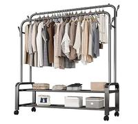 Generico Stender Stand Appendiabiti Attaccapanni Barra Doppia Metallo Rotelle Nero
