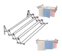 Generico Stendibiancheria Estensibile da Parete, Stendino da Muro con 8 Pali in Acciaio Inossidabile, Stendi Biancheria Salvaspazio per Lavanderia, Balcone, Bagno, 25 kg di Capacità, 86 x 62 x 22 cm