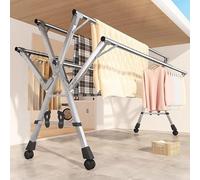 Generico Stendibiancheria Pieghevole per Interni ed Esterni - Supporto per Abiti in Acciaio Inossidabile a 5 aste - Stendibiancheria Portatile con Ruote per Lenzuola, Vestiti, Calzini e Scarpe - 1,6