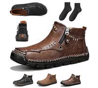 Generico Stepthetop Motorcycle Boots Men, Hand-Stitched Genuine Leather Boots-Wide Toe, Waterproof Anti-Slip, for Work, Hiking (Brown,43)