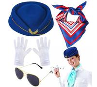 Generico Stewardess Costume Set For Women - Attendant Cosplay Accessories | Halloween, Carnival Party Costume, Fancy Dress Airline Crew Outfit, Accessory Set, Women’s Kit Parties
