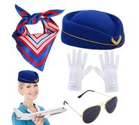 Generico Stewardess-Kostümzubehör-Set für Damen - Kostüm mit Flugbegleitermütze - 4-teiliges Kostümzubehör für Damen und Mädchen