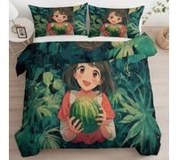 Generico Stile Anime Set Copripiumino Piante Verdi Bambina, 2 Pezzi Set Copripiumino Morbida Microfibra Con Cerniera Nascosta Adatto Bambini e Ragazze Biancheria da Letto 135 x 200 cm