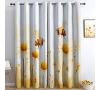 Generico Stile Cartone Animato Tende, Ape Crisantemo Tende Oscuranti Termiche Isolanti, per Interni Soggiorno Decorativa, con Occhielli 2 Pezzi 70L x 160A cm