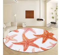 Generico Stile Disegno Mano Stella Marina Tappeto Rotondo Lavabile Pelo Corto, Bianco Tappeto Rotondo Grande - Morbido Antiscivolo per Soggiorno Camera da Letto Cucina Balcone Decorazione Ø 140 cm