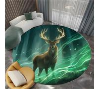 Generico Stile Fantasy Foresta Magica Cervo Fulmine Tappeto Salotto Rotondo Nero Camera Da Letto Tappeti Rotondo, Cucina Antiscivolo Lavabile - Per Tavolino Da Salotto Bagno Tappeto Cameretta 80 cm