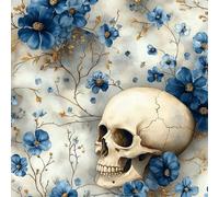 Generico Stile Gotico Teschio Carta da Parati Rimovibile Blu Fiori Autoadesiva Impermeabile Ispessita Opaco Pellicola Adesivo Mobilia Decorativo Rullo Sticker per Cucina Camera da Letto Bagno 0.3x3 m