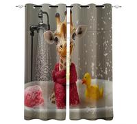 Generico Stile Per Bambini 3D Tende da 2 Pannelli Ombreggiatura 85L x 200A CM Giraffa Che Fa Il Bagno Tende Poliestere Isolamento Termico Tenda per Finestra per Camera da Ietto Soggiorno Cucina