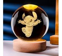 Genérico Stitch - Lampada 3D a LED con base in legno, sfera di vetro illuminata, luce notturna per ragazze e bambini, regalo originale fan di Lilo e Stitch