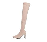 Generico Stivale Tubo Lungo da Donna Stivali a Punta con Tacco Spesso Stivale Casual Comodi Stivali Eleganti e Alla Moda Sneaker con Tacco Alto in Tinta Unita Adatto per Autunno e Inverno