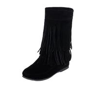 Generico Stivaletti da Donna con Nappa,Vintage,Piatti,per il Tempo Libero,Semi-Lunghi,alla caviglia,Fringe Stivaletti in pelle Scamosciata