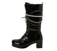 Generico Stivaletti Donna con Color Caramella Design Fresco Perle e Frange Tacco Spesso Alto Taglia Grande Altezza Media Scarpe Eleganti Donna per Look Giovane(Black, 37)