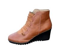 Generico Stivaletti Donna Invernali Anfibio Stivaletti Da Donna con Zeppa Casual Vintage Stivali Invernali Da Neve Impermeabili con Imbottitura Calda Stivali Da Passeggio con Lacci