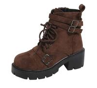 Generico Stivaletti Donna Stivali Estivi Donna Antiscivolo Stivaletti con Lacci e Cerniera Confortevoli Moda Stivaletto Leggero Antivento Robusti Versatili Stivali da Pioggia Invernali Caffè 42