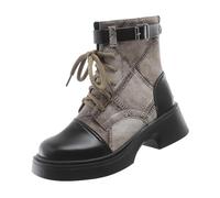 Generico Stivali da Cowboy da Donna in Pelle Scarpe da Neve Impermeabili Stivaletti Pelliccia Stringate Outdoor Bassi Stivali da Trekking Caldi Snow Boots per le Giornate Fredde