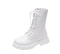 generico Stivali da motociclista con punta in pelle tinta unita alla da donna Stivali con plateau e lacci Stivali Invernali Alti Al Ginocchio Elastici (White, 38)